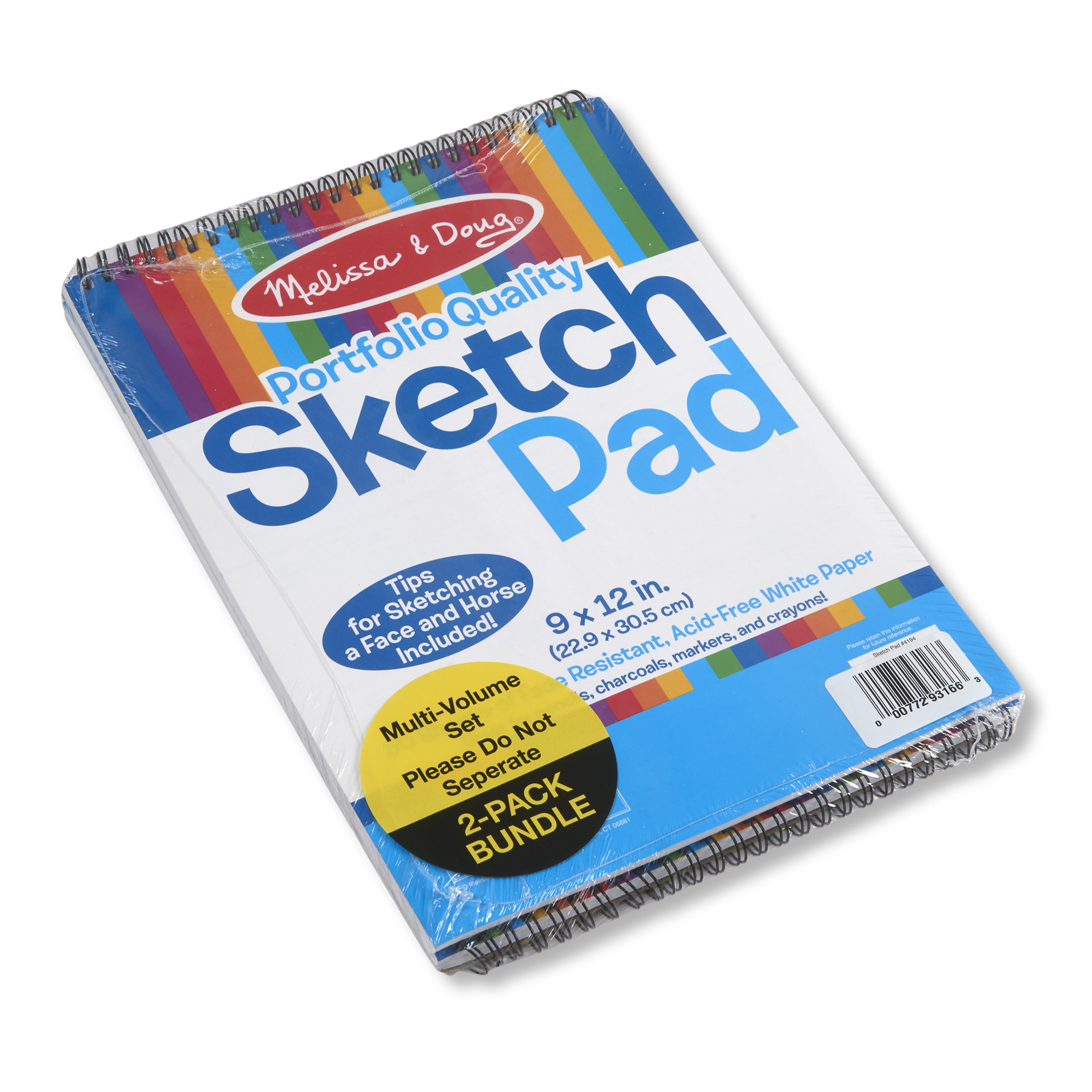2-Pack Large Drawing Sketch Pad for Kids (12 x 16, 50 Pages Each), 60lbs /90gsm Paper Ideal for Finger Painting, Pencils, Tempera and Markers.