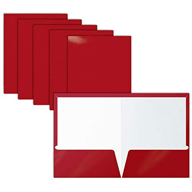 2 Pocket Glossy Laminated RED Paper Folders, Letter Size, Red Paper Portfolios by Better Office