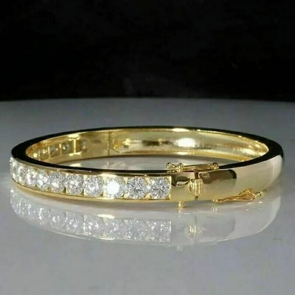 3Ct Round Cut Lab Created Diamond Women's Bangle Bracelet 14K Yellow Gold Plated