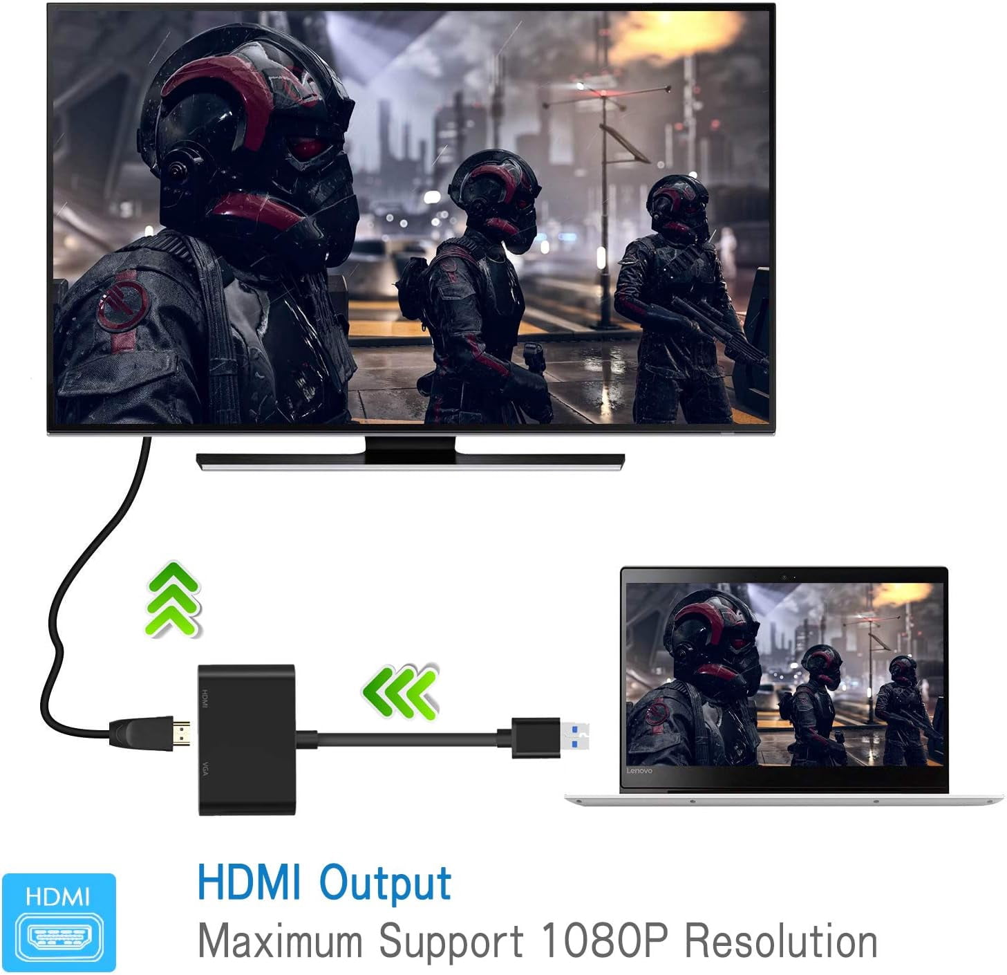2 in 1 USB To VGA HD Adapter, USB 3.0/2.0 To 4K HD/HD 1080P VGA Adapter, PC Video Graphics Cable Converter