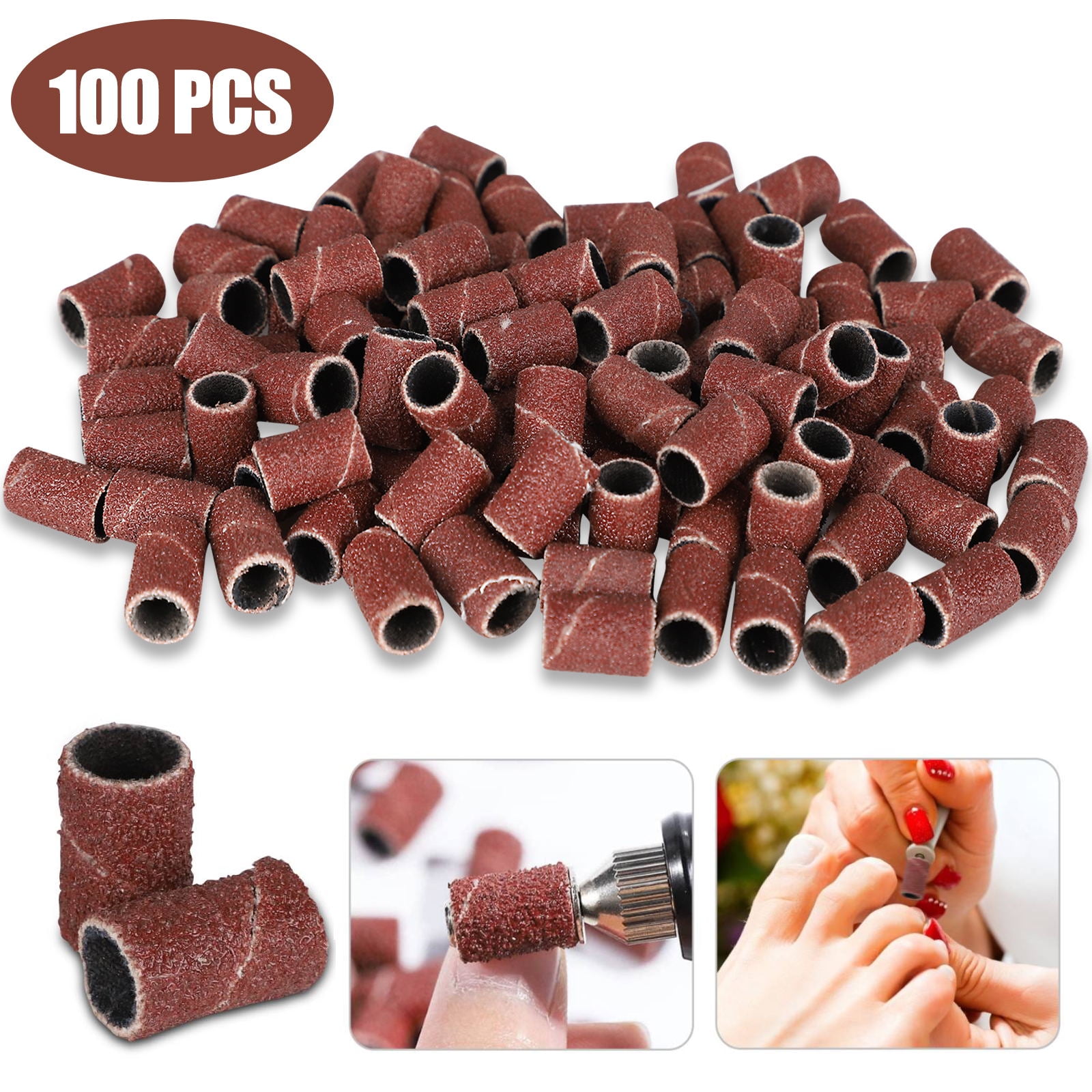 100pcs Professional Nail Sanding Bands, TSV Nail Drill Bits Grits File Set for Manicure Drill Bits, Durable Grit File Sand Piece Set, Nail Polishing Pedicure Sanding Bands Kit, 80#
