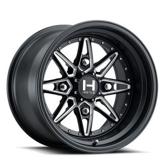15x10 Hostile UTV HF12 Blaster Satin Black & Milled FORGED Wheel 4x156 (0mm)
