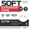 thumbnail image 2 of Iron Forge Cable 15 Amp Heavy Duty Extension Cord 50 ft, SJTW 14 Gauge Extension Cord 3 Prong Outdoor & Indoor, Weatherproof White Power Cable 14 AWG, Great for Major Appliances - US Veteran Owned, 2 of 7