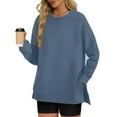 thumbnail image 2 of FamilyThread Womens Long Sleeve Oversized Crewneck Lightweight Sweatshirt with Side Slit Soft Solid Pullover Tops, 2 of 4
