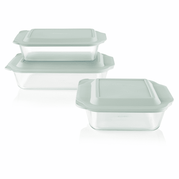 Pyrex Deep 6-piece Glass Baking Dish Set with Green Sage Lids