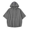 thumbnail image 4 of Xdegoge Womens Short Sleeve Hoodies Casual Loose Fit Lightweight Drawstring Sweatshirts Comfy Basic Tunic Fall Summer Pullover Tops, 4 of 6