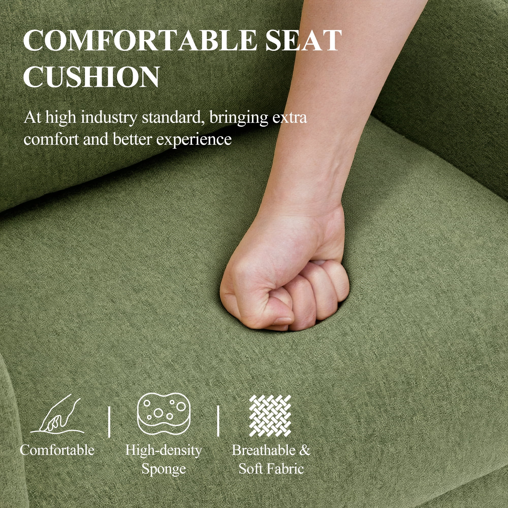 Single Sofa Armchair(Set of 2) — Upholstered Lounge Seat with Removable Pillow and Sturdy Wood Legs, Green