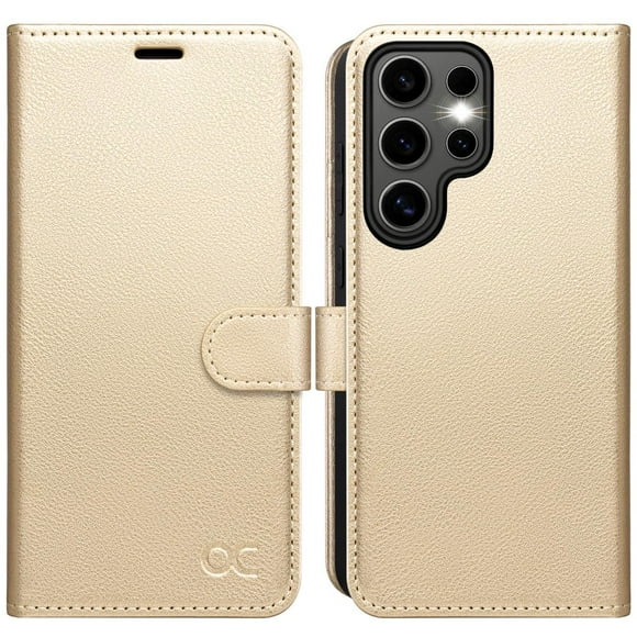Funda tipo cartera OCASE compatible con el Galaxy S25 Ultra de 6.9", color dorado