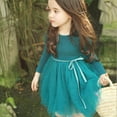 thumbnail image 3 of Yidarton 2022 Children's Clothing New Girls Long Sleeve Dress Mesh Lace-up Princess Dress Baby Fluffy Skirt Peacock Blue 120CM, 3 of 3