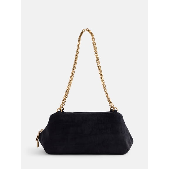 Scoop Women's Faux Croc Chain Shoulder Bag, Black Croc