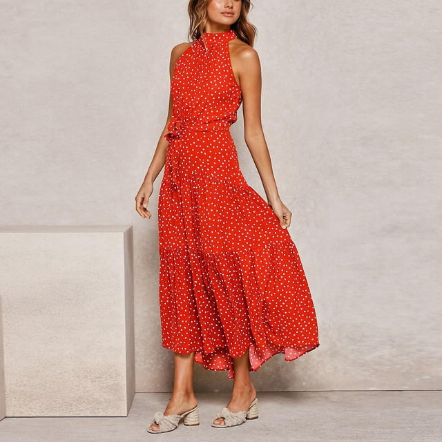 Vestido HUOGUO, a la moda, de verano, sin mangas, halter, para mujer