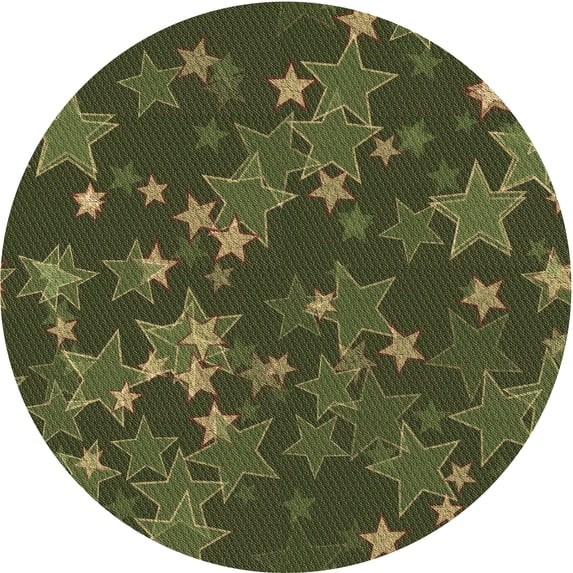 Ahgly Company Machine Washable Indoor Round Transitional Dark Forest Green Area Rugs, 5' Round