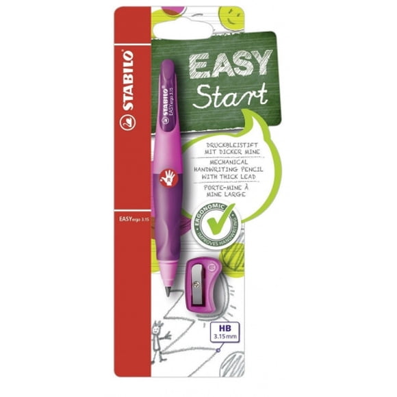 (Pink) - Handwriting Pencil - STABILO EASYergo 3.15 Right Handed Pink/Lilac + Sharpener