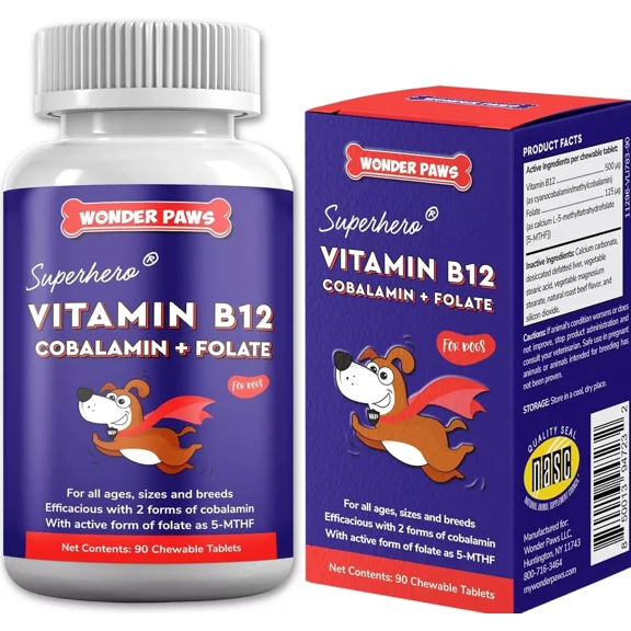 B12 Supplement for Dogs-All Ages & Breeds-Superior Methylcobalamin, Cobalamin & Folate-90 Chewables