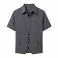 thumbnail image 2 of Men 2 Piece Suits Set Button Stand Up Collar Short Sleeves Tops Long Pants Solid Color Casual Business Outfit Dark Gray L, 2 of 3