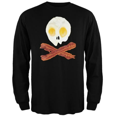 - Eggs And Bacon Skull And Cross Bones Black Adult Long Sleeve T-Shirt