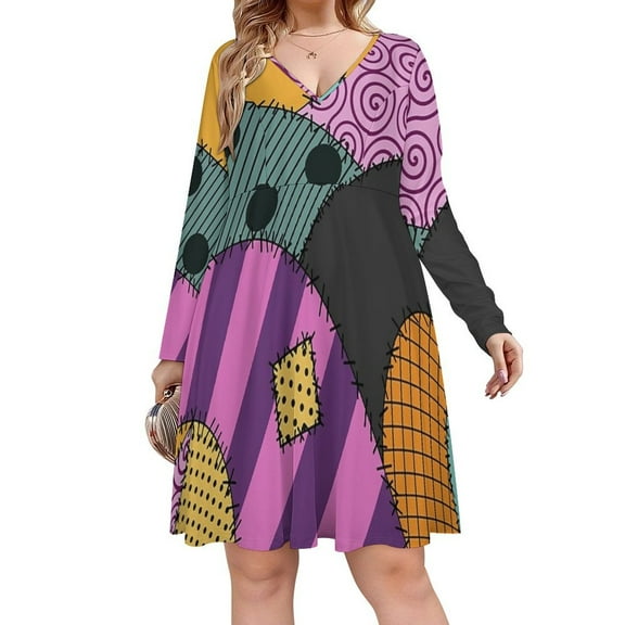 Sally Ragdoll Long Sleeve Sexy Dresses For Women Ladies Vintage Elegant Party Dress Oversized V-neck Dress