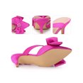 thumbnail image 2 of BLISSFUL STEP Bow Rhinestones Kitten Heels Satin Slide Mules for Women Hot Pink (Size 6), 2 of 6