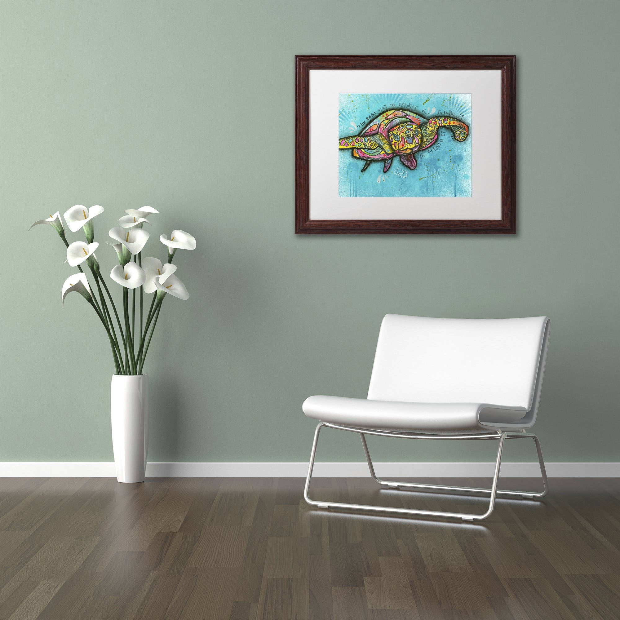 Trademark Fine Art "Turtle" Canvas Art by Dean Russo, White Matte, Wood Frame