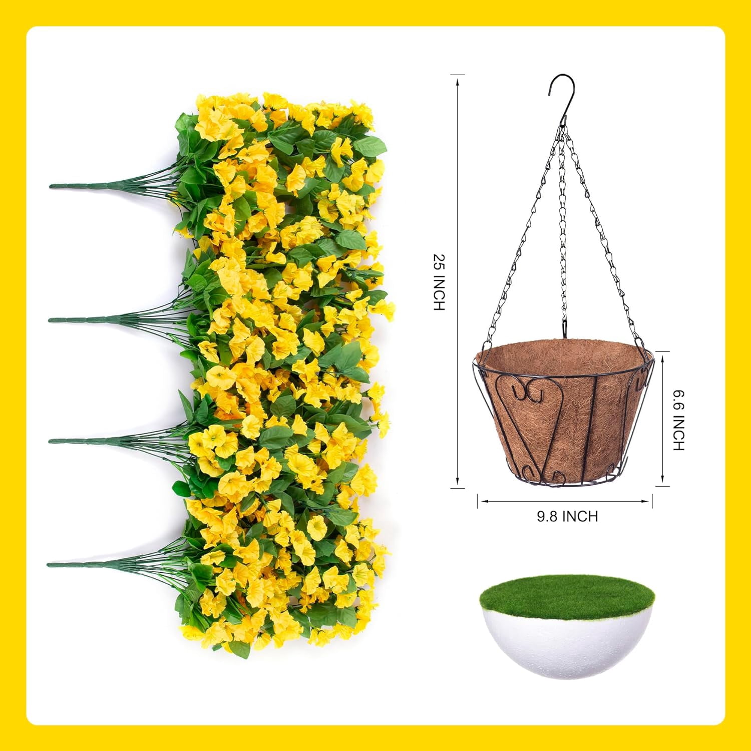 Artificial Faux Hanging Flowers Basket for Spring Outdoor Porch Decoration, Fake Silk Colorful Morning Glory Eucalyptus in Planter UV Resistant Look Real for Home Balcony Yard(Red Purple)