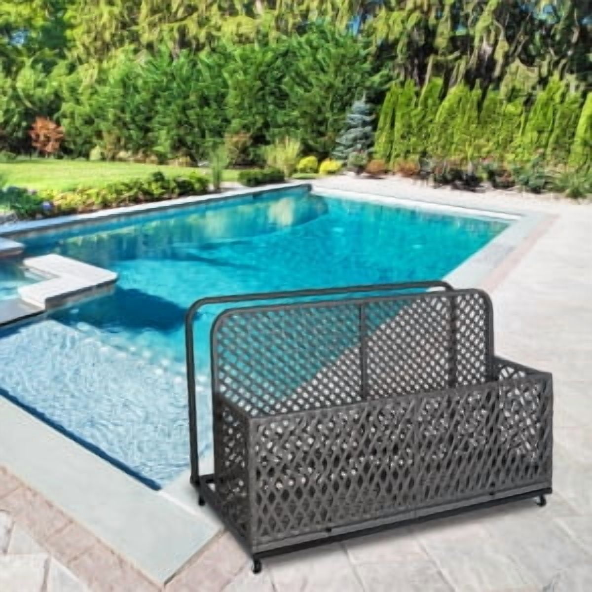 Pool Float Storage,Outdoor Pool Toy Storage Organizer for Pool Noodles,Toys,Floats,Balls,and Equipment,Rolling Storage Organizer Bin,PE Rattan Outdoor Pool Caddy