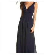 LuLu's Women's Sleeveless Plunging Neck Chiffon A-Line Maxi Dress Blue S, NWT