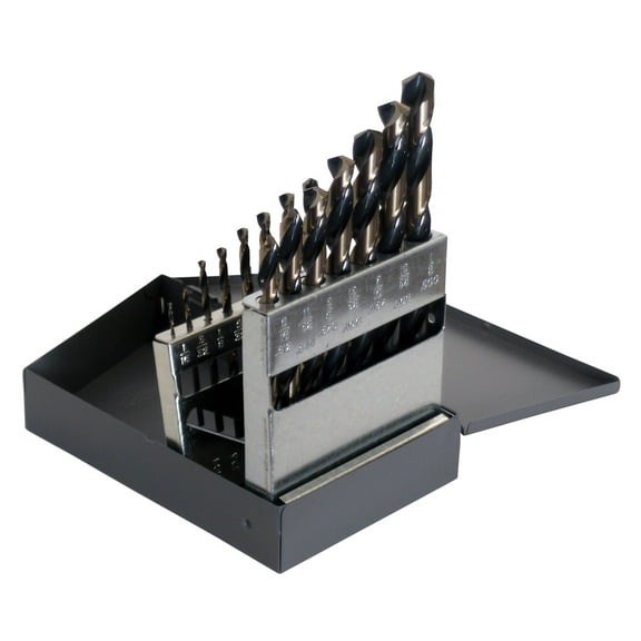 CLELINE C18124 Style 1878 High Speed Steel 135° Heavy-Duty Jobber Length Drill Set, Black and Gold Finish, 1/16" - 1/2" Size, 15 Pieces CA2