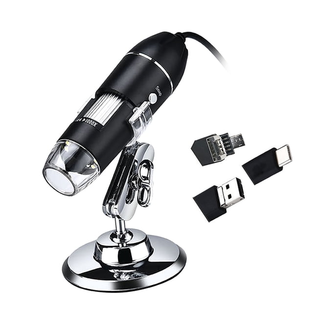 Microscopio Digital 3 En 1 Usb Y Micro Usb Y Tipo C Cámara de Aumento 1600X 8 Led Con Sopor Tomshoo Microscopio