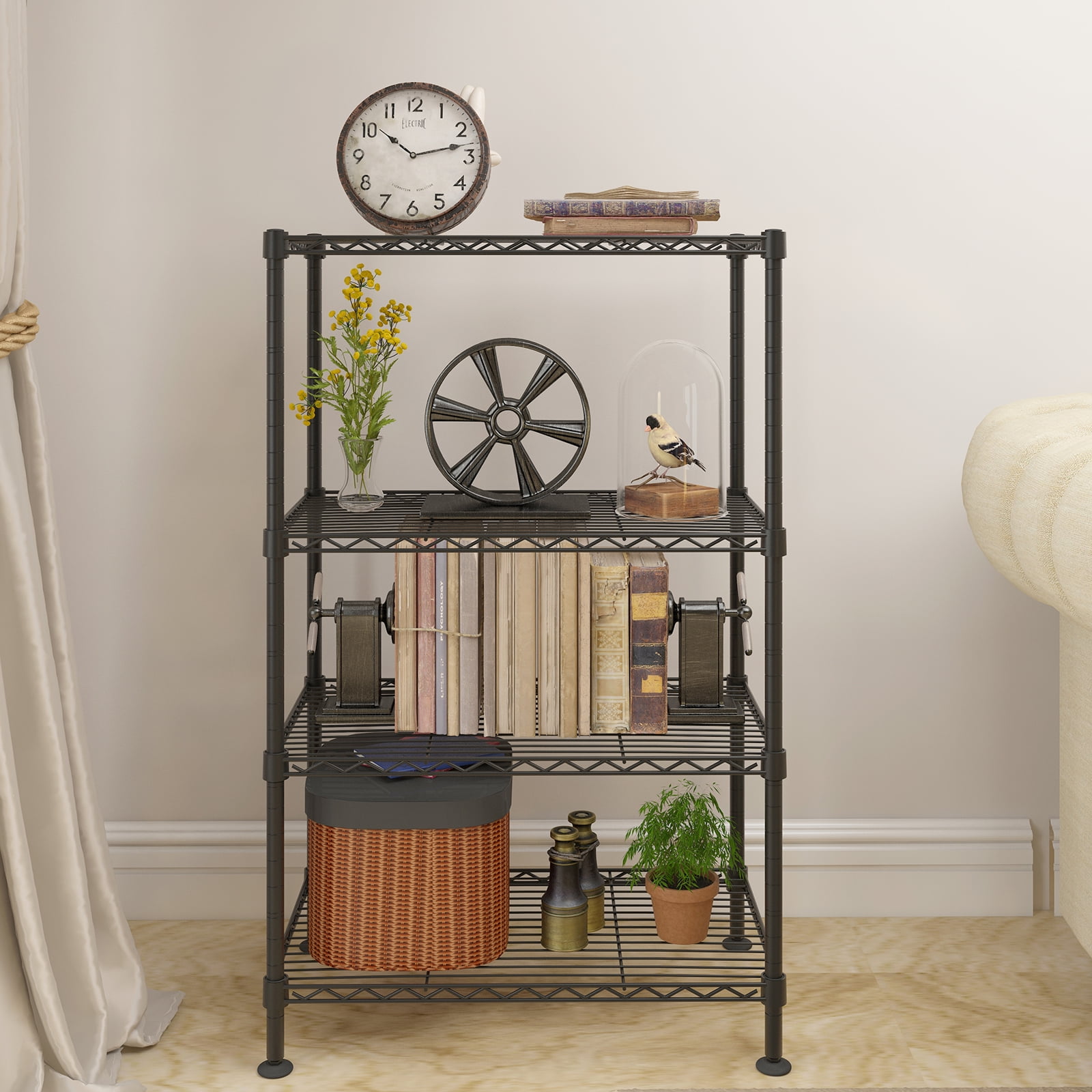 Ktaxon 4-Shelf Wire Shelving, Kitchen Garage Storage Rack Organizer Black, 20"L x 11.8"W x 31"H
