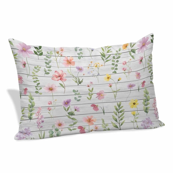 Pink Spring Floral Pillow Covers, Linen Long Throw Pillow Case, Flowers Botanical Elegant Wooden Holiday Pillow Protector Decorative Cushion Cover for Living Room/Bedroom 20" x 30"