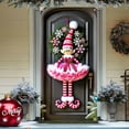 thumbnail image 5 of Pink Elf Girl Door Cover 71x35 Inch Christmas Banner for Front Door Outdoor Indoor Decoration Holiday Background with Striped Hat Skirt Snowflake Wreath Curls Shoes Red Bow Decoration, 5 of 6