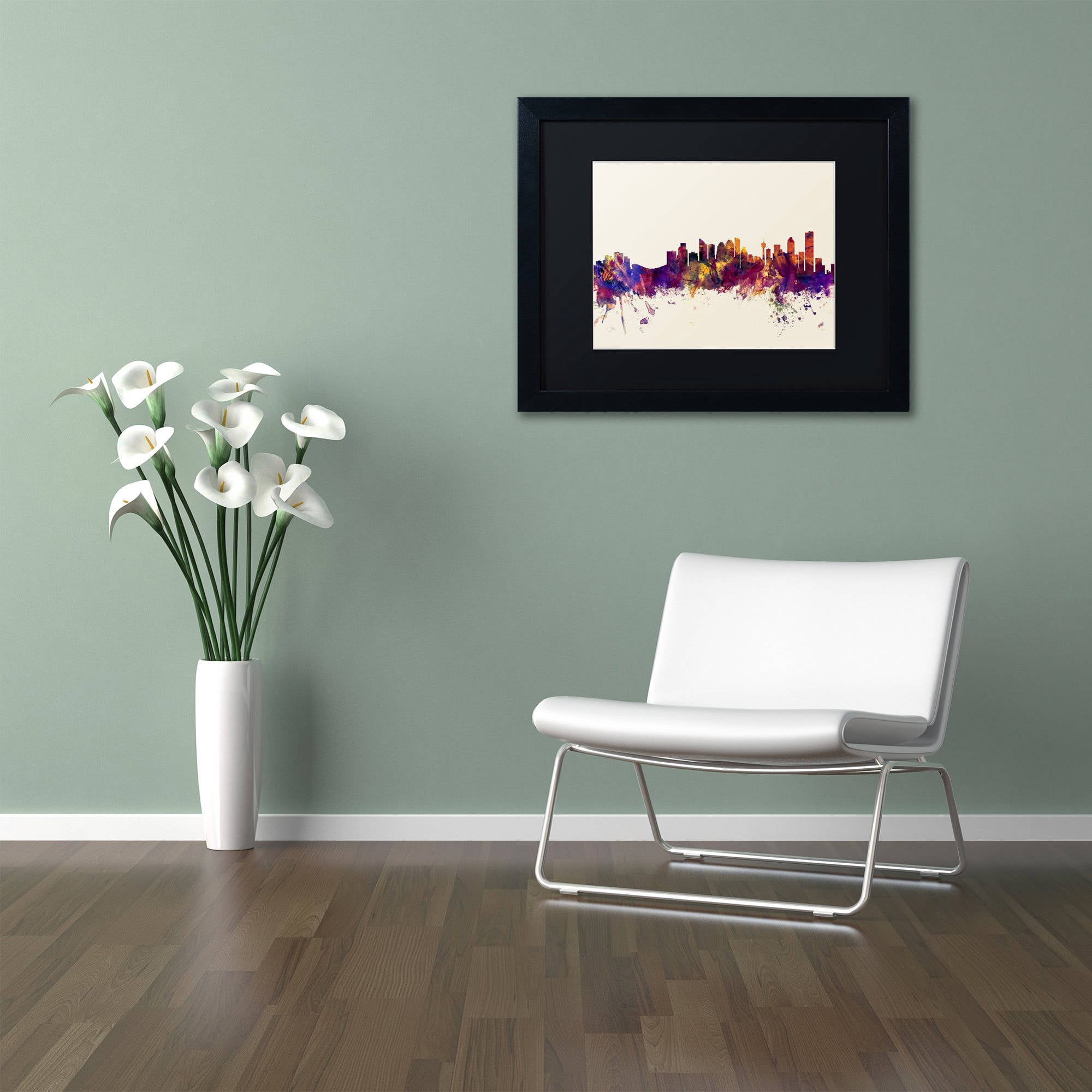 Trademark Fine Art "Calgary Canada Skyline" Canvas Art by Michael Tompsett, Black Matte, Black Frame