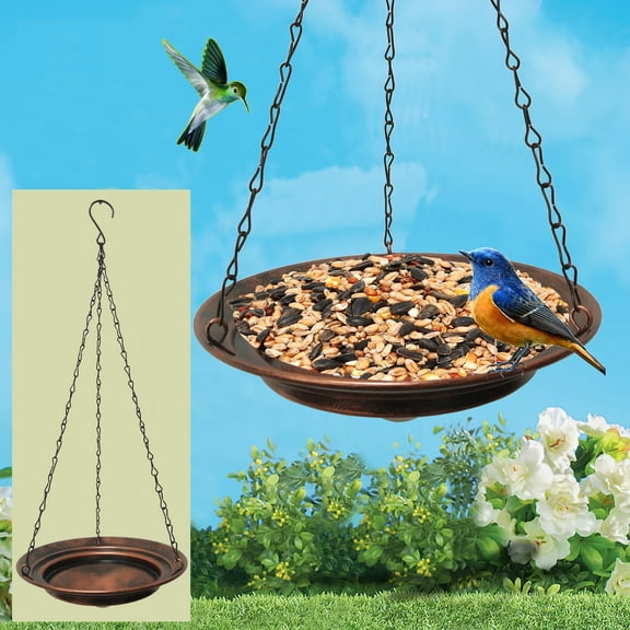 Metal Bird Feeder Hanging for Outside, Bird Seed Platform for Garden Patio Backyard Decorative, Flower Bird Feeder Tray for Attracting Wild Birds