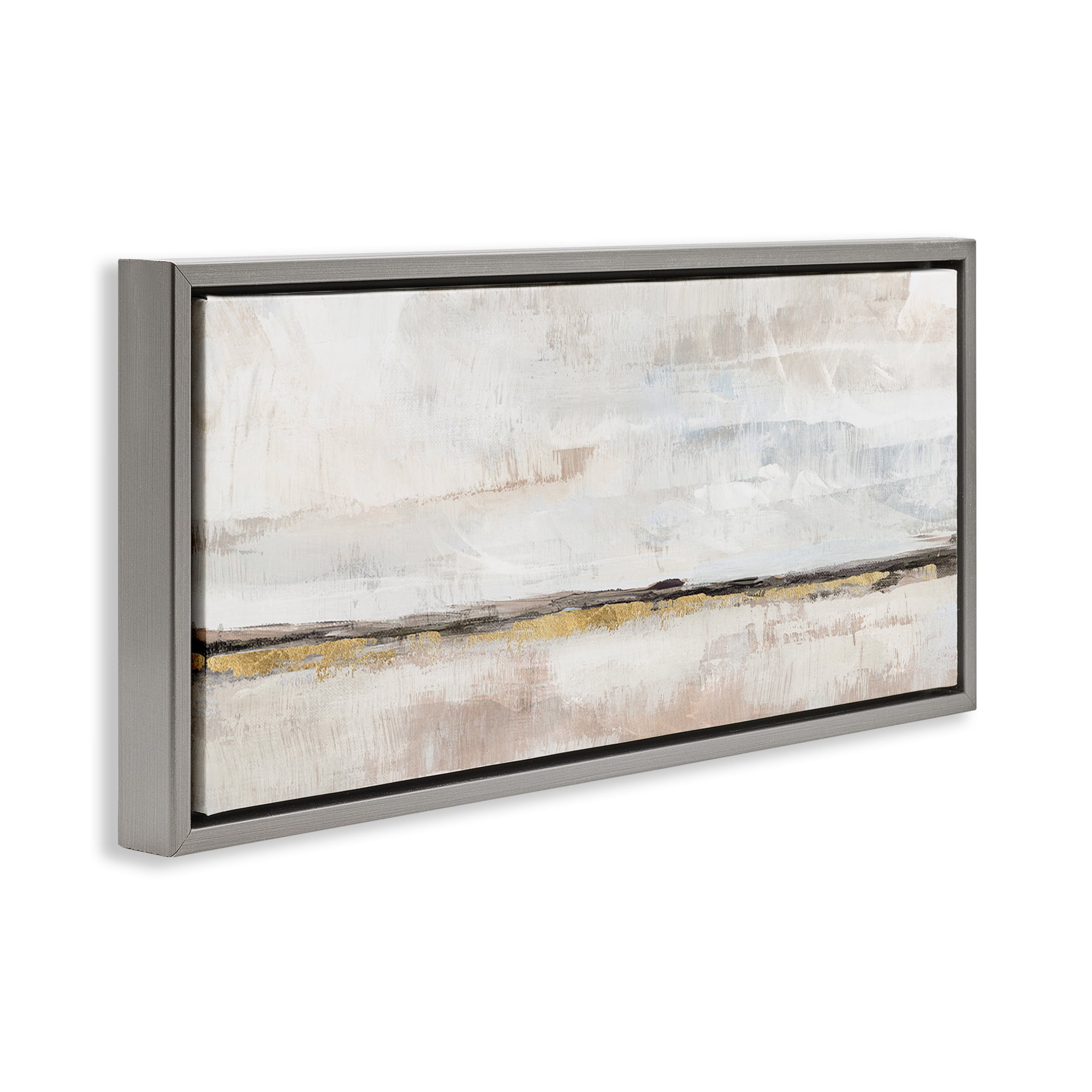 Stupell Industries Neutral Horizon Landscape Abstract Painting Gray Floater Framed Canvas Art Print Wall Art, 31 x 14