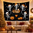 thumbnail image 3 of Dancing Skeleton Children Around Candy Cauldron, Playful Retro Style for Skeleton Decor Fans, Spooky Wall Decor Halloween Gift, Tapestry Wall Hanging for Bedroom and Playroom, 3 of 7