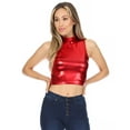 thumbnail image 5 of Sakkas Mariana Women's Party Liquid Shiny Metallic Stretch Sleeveless Tank Top - Red - Small, 5 of 5