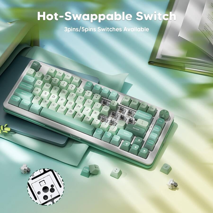 Wireless Mechanical Gaming Keyboard ，Gaming Keyboard in 75% Layout with Gasket Mounted, RGB Magnetic Switch Keyboard with Bluetooth 5.0/2.4Ghz/USB Wired， 81 Keys - Green