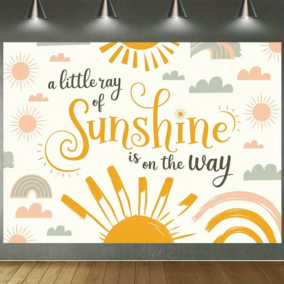 A Little Ray of Sunshine is on the Way Backdrop Sunshine Baby Shower Photography Background Sun Rainbow Cloudy Baby Shower Party Decorations Banner Photo Booth