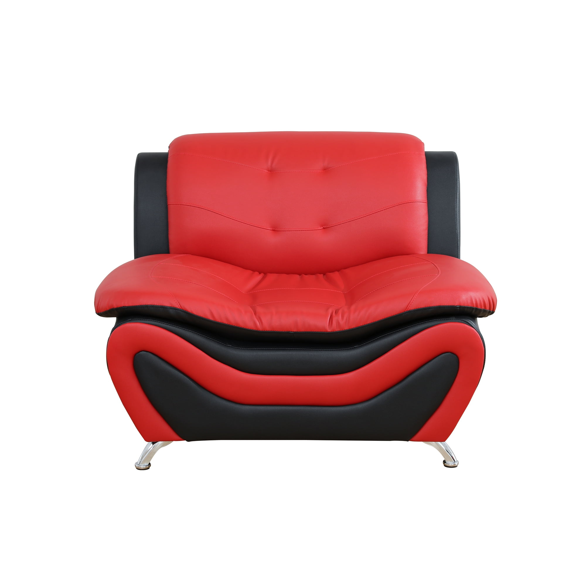 Aukfa 3 Piece Sofa Set - 42" Wide Upholstered Couch Armchair, Leather, Black&Red