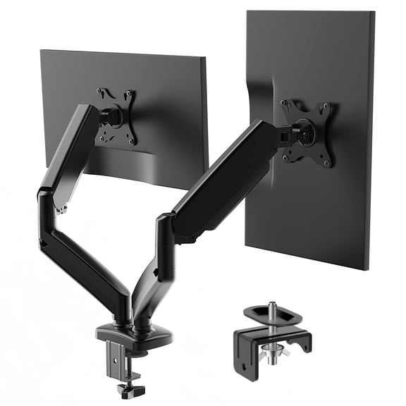 JIOABL Dual Monitor Stand, Spring-Loaded Monitor Mount for 2 Screens 13-32 Inch, Adjustable Desk Stand with Full Motion, Black