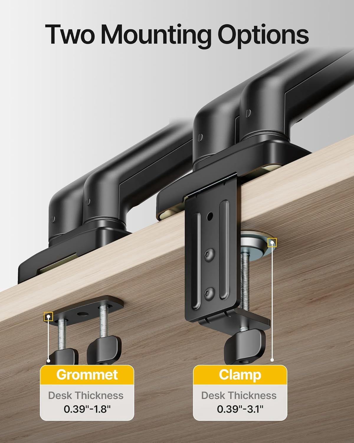 monTEK Monitor and Laptop Mount for 17"-32" Screens & 12"-18" Laptops, Dual Monitor Arm with Adjustable Laptop Tray, Full Motion Desk Mount with Clamp/Grommet Base, VESA 75x75/100x100, Black