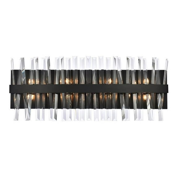Maklaine Contemporary 30" Iron and Crystal Bath Sconce in Black