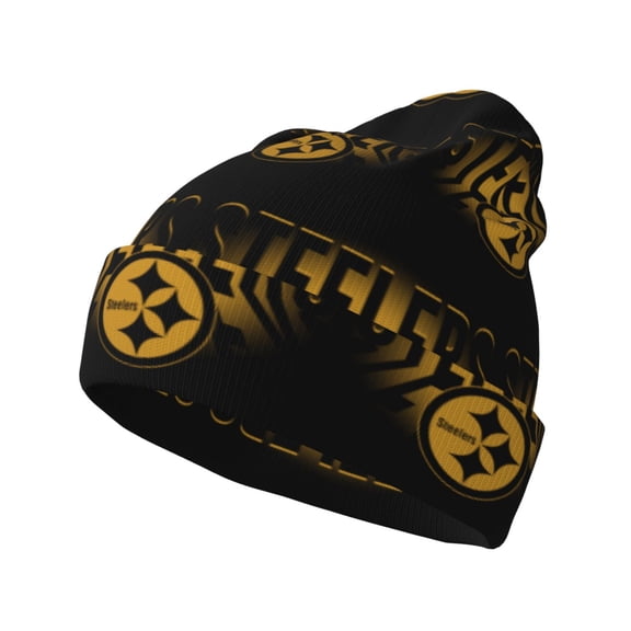 Pittsburgh Football Team Print Knitted Hat Soft Stretch Winter Cuff Beanie City Classic Hat for Men Women Game Fans Gifts