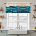 thumbnail image 2 of Teal Waves Tier Curtains, Watercolor Sun Turquoise Ombre Light Filtering Kitchen Curtains, 2Pcs Rod Pocket Half Window Treatments Panels for Sink Cafe Cabinet Camper 27.5x36 Inches, 2 of 9