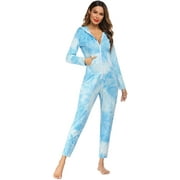 Women`s Union Suit Long Sleeve Sleepwear Onesies Cotton Hooded Jumpsuit Pajamas