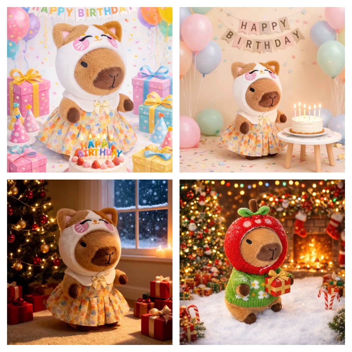 12-Inch Capybara Plush Outfit Set, Knit Sweaters, Hats/Hoods & Mini Bags, 4 Styles (Toy Not Included)