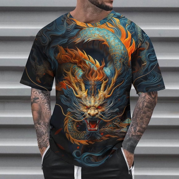 Weiqiqre Mens T-shirt Summer Fashion Casual Men's Round Neck Printed T-shirt Top Perfect Summer Tops & Pullovers for Fashion-Forward Gentlemen