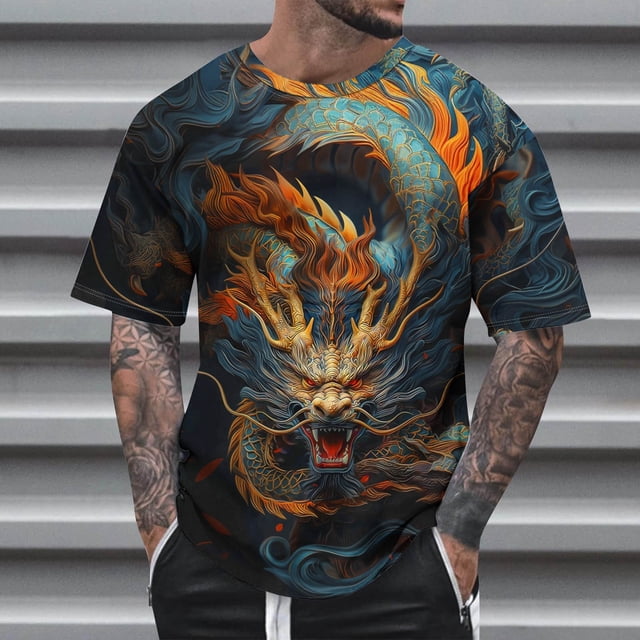 Weiqiqre Mens T-shirt Summer Fashion Casual Men's Round Neck Printed T-shirt Top Perfect Summer Tops & Pullovers for Fashion-Forward Gentlemen