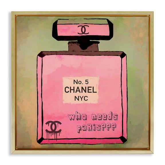 Stupell Industries Who Needs Paris Glam Perfume Fashion Painting Gold Floater Framed Canvas Art Print Wall Art, 18 x 18