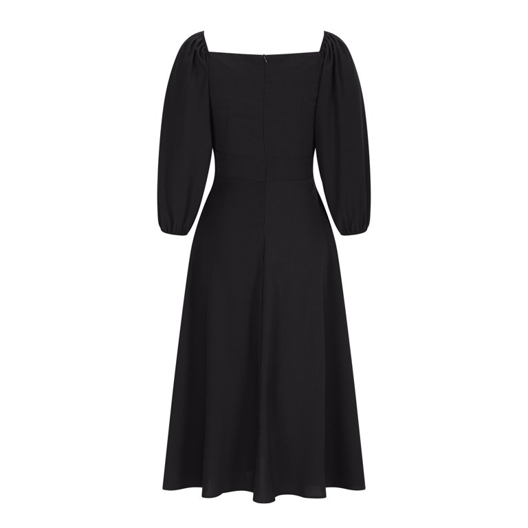 Mother of the Bride Dresses Plus Size Women's Temperament Fashionable Party  Dress V-Neck Waist Cinched Pocket Long Sleeve Dress S-270 Black XXL -  Walmart.com